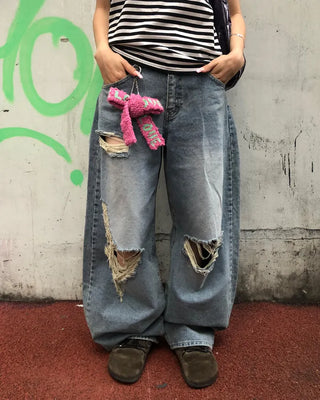 Three Vintage Distressed Wide Denim Pants