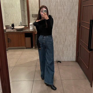 Fur off-shoulder long t-shirt