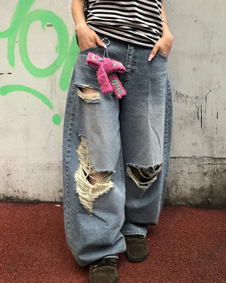 Three Vintage Distressed Wide Denim Pants