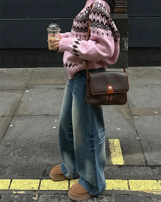 Unique whiskered wash low-rise denim pants