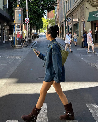 Bust patch pocket oversized denim jacket