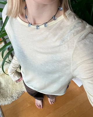 Wool sheer slit long-sleeved T-shirt
