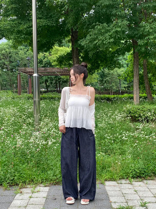 String Wide Summer Low Denim Pants