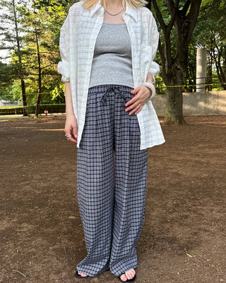 (Unisex) One-Pocket See-Through Check Shirt
