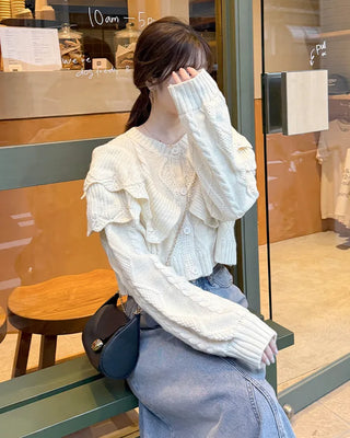 Double ruffle knit cardigan