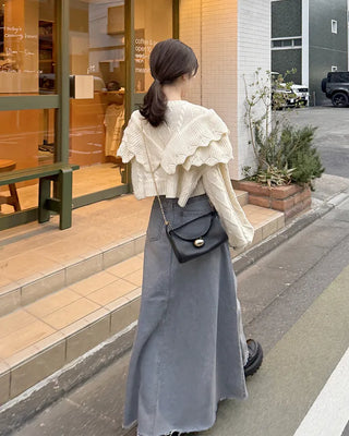 Double ruffle knit cardigan