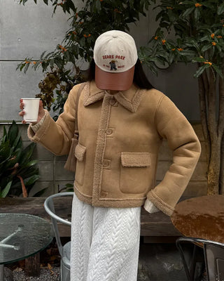 Color pocket sheepskin jacket
