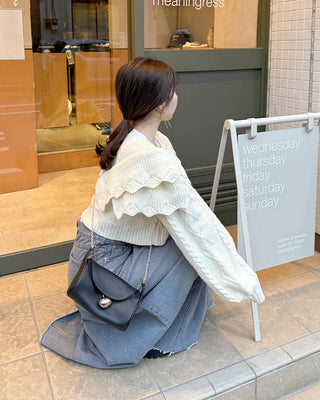 Double ruffle knit cardigan