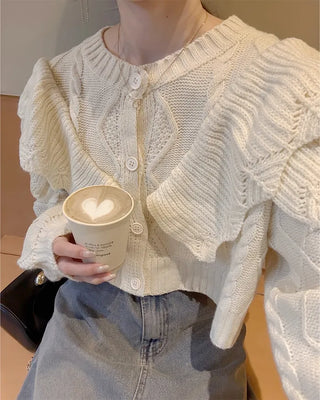 Double ruffle knit cardigan