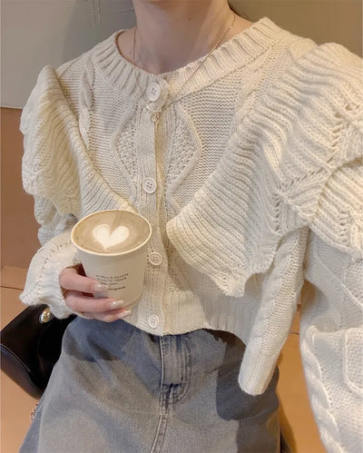 Double ruffle knit cardigan