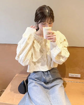 Double ruffle knit cardigan