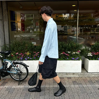 Linen-like shirred long-sleeved shirt