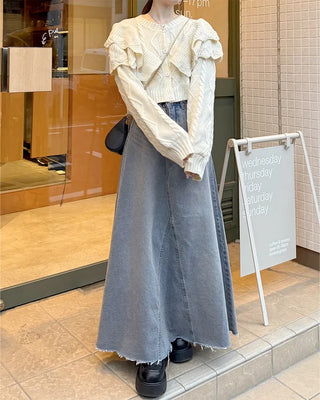 Double ruffle knit cardigan