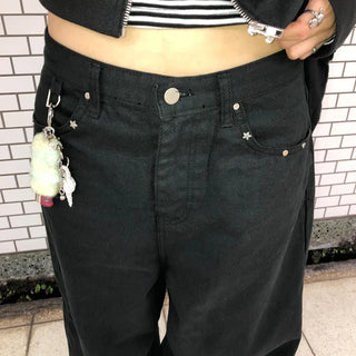 Pointed wide black denim pants