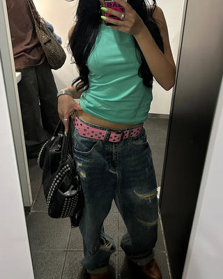 (Unisex) Unique Distressed Wide Straight Jeans