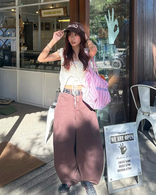 (Unisex) Brown Cotton Balloon Pants