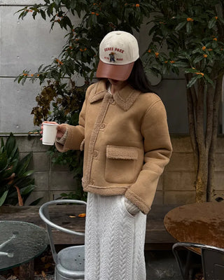 Color pocket sheepskin jacket