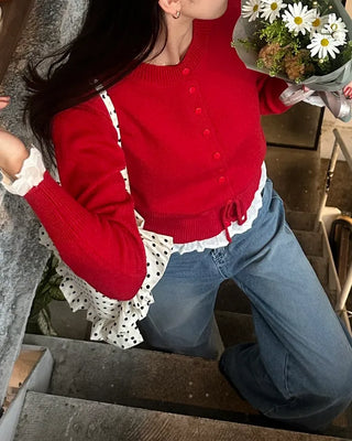 Lace-layered string cardigan