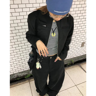 Pointed wide black denim pants