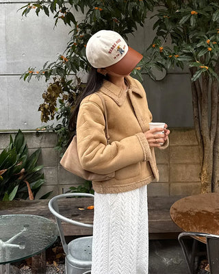 Color pocket sheepskin jacket