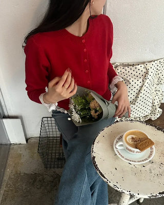 Lace-layered string cardigan