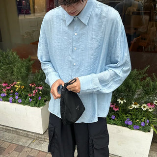 Linen-like shirred long-sleeved shirt
