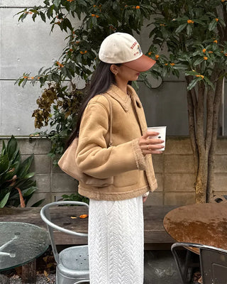 Color pocket sheepskin jacket