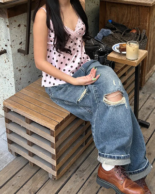 Dot bust cross lace camisole blouse