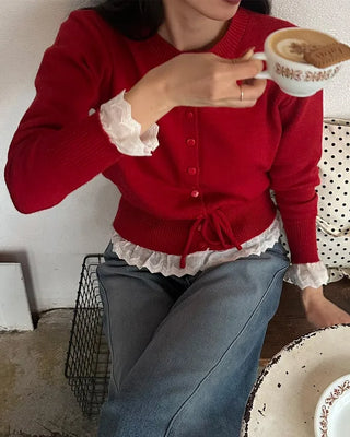 Lace-layered string cardigan