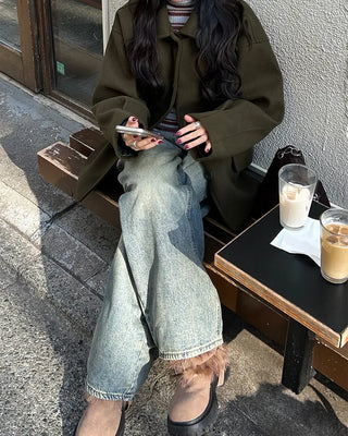(Unisex) Center Seam Flap Pocket Half Coat