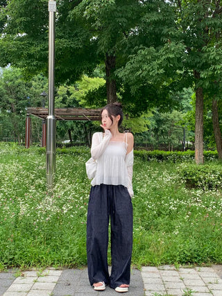 String Wide Summer Low Denim Pants