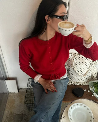 Lace-layered string cardigan
