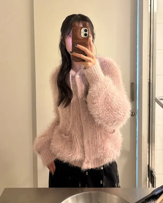 Hairy Knit Drop Shoulder Hoodie