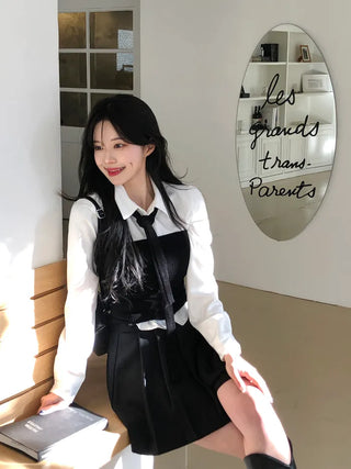 [2pcs] Knit Top and Tie Set
