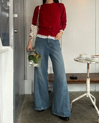 Lace-layered string cardigan