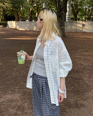 (Unisex) One-Pocket See-Through Check Shirt