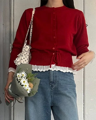 Lace-layered string cardigan
