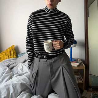 Half-neck striped T-shirt