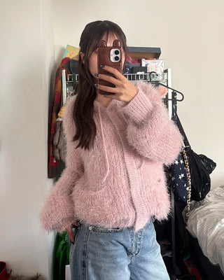 Hairy Knit Drop Shoulder Hoodie