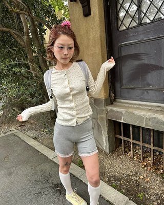 Lace hem short ribbed leggings pants