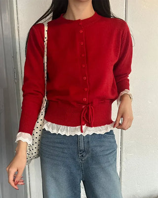Lace-layered string cardigan