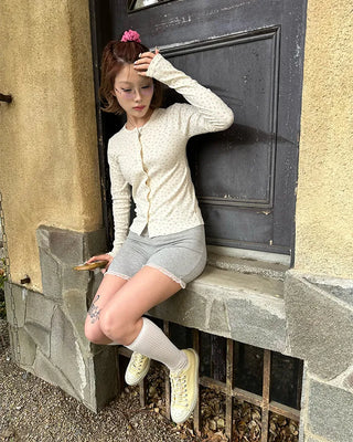 Mini Flower Rib Slim Cardigan