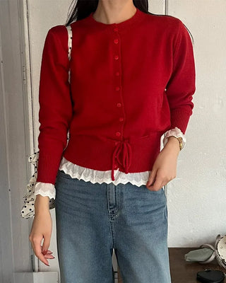 Lace-layered string cardigan