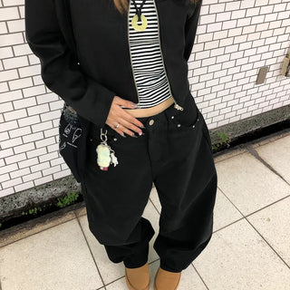 Pointed wide black denim pants