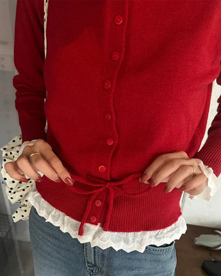 Lace-layered string cardigan