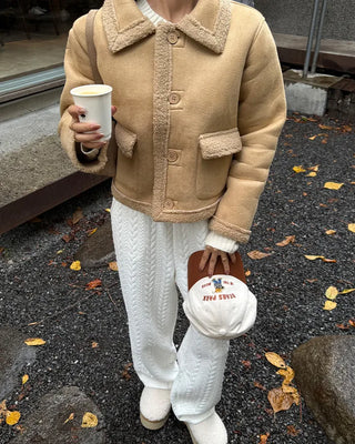 Color pocket sheepskin jacket