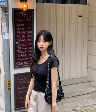 Slim ribbed short-sleeved cardigan (4 colors)