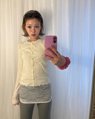 Mini Flower Rib Slim Cardigan
