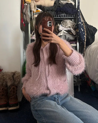 Hairy Knit Drop Shoulder Hoodie