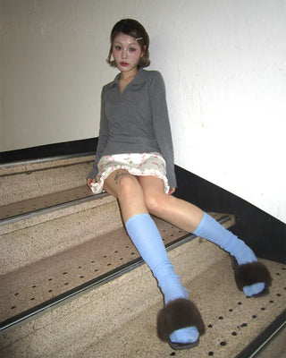 Simple summer ribbed knee-high socks